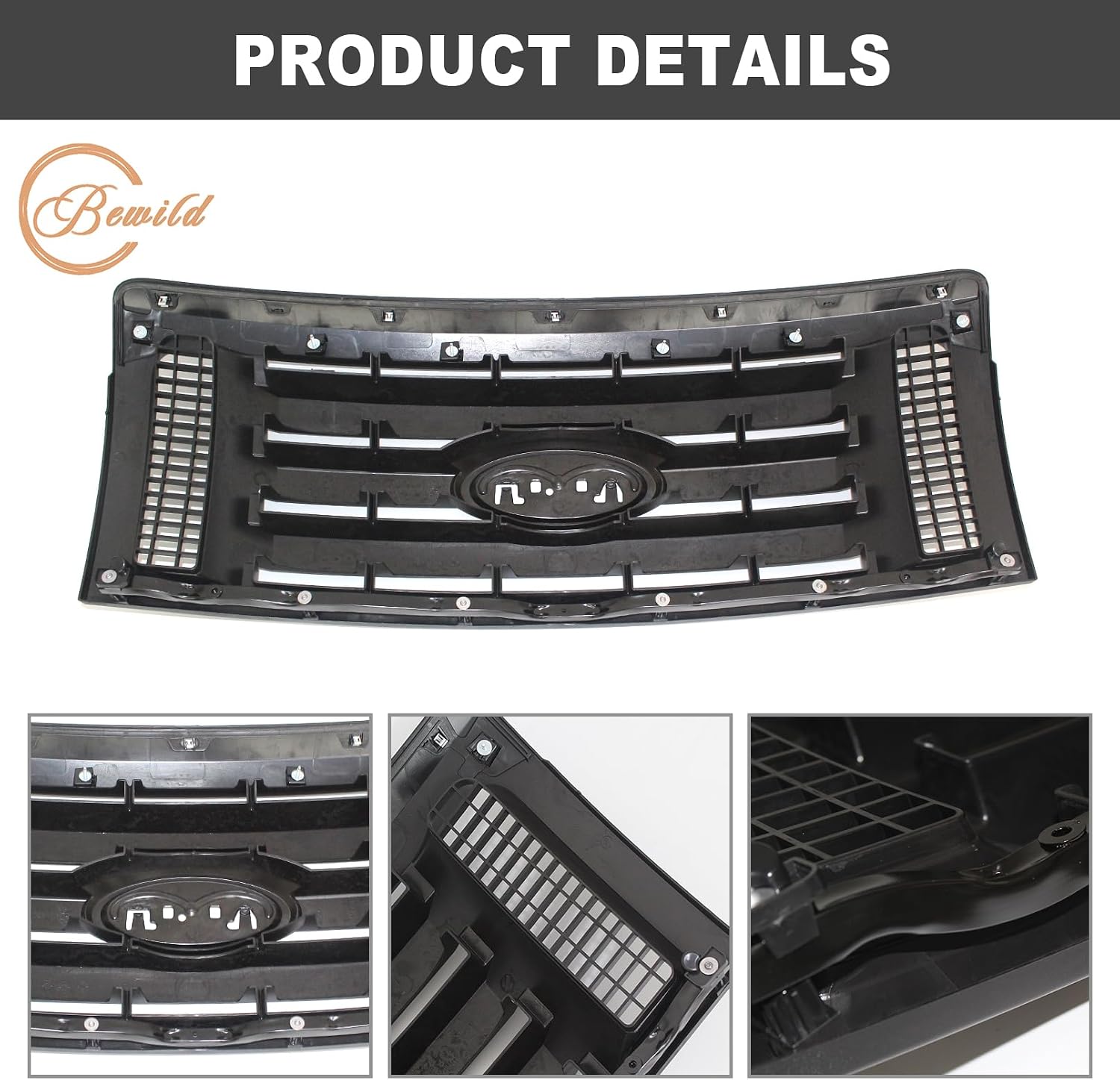 Bewild Front Bumper Grille Assembly Compatible with 2009-2014 Ford F - 150 f150 Centre Bumper Painted Black Housing and Insert Grille Assembly Shroud Replacement for 9L3Z8200A FO1200510