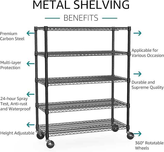 IZEUK Garage Shelving Wide Storage Shelves 5 Tier Metal Shelves Heavy Duty - Image 4