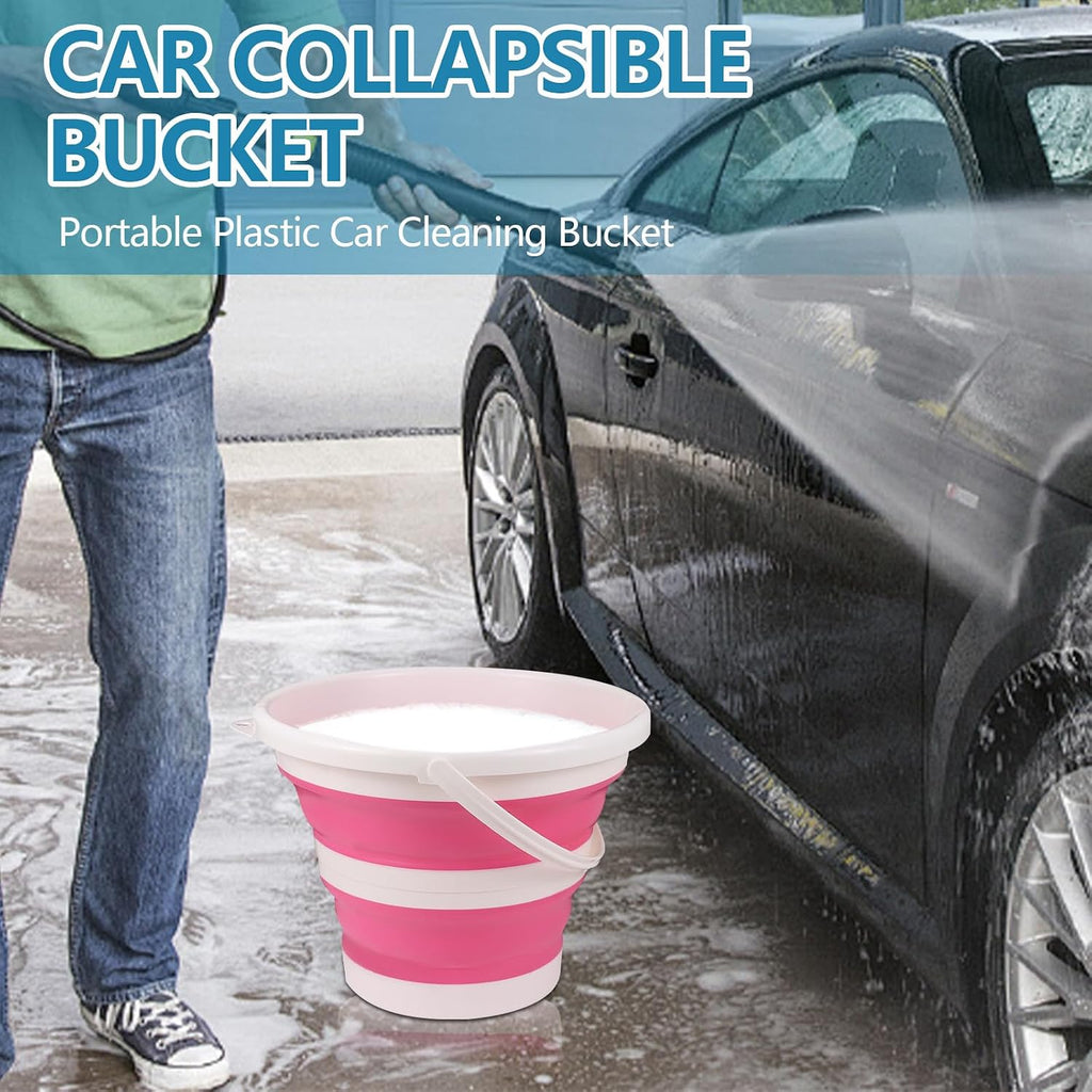 Hovom Car Collapsible Bucket, 10L 2.6 Gallon Foldable Car Wash Bucket, Portable Plastic Automotive Cleaning Buckets Space Saving for Indoor Outdoor Household Garden Camping Fishing (Pink)