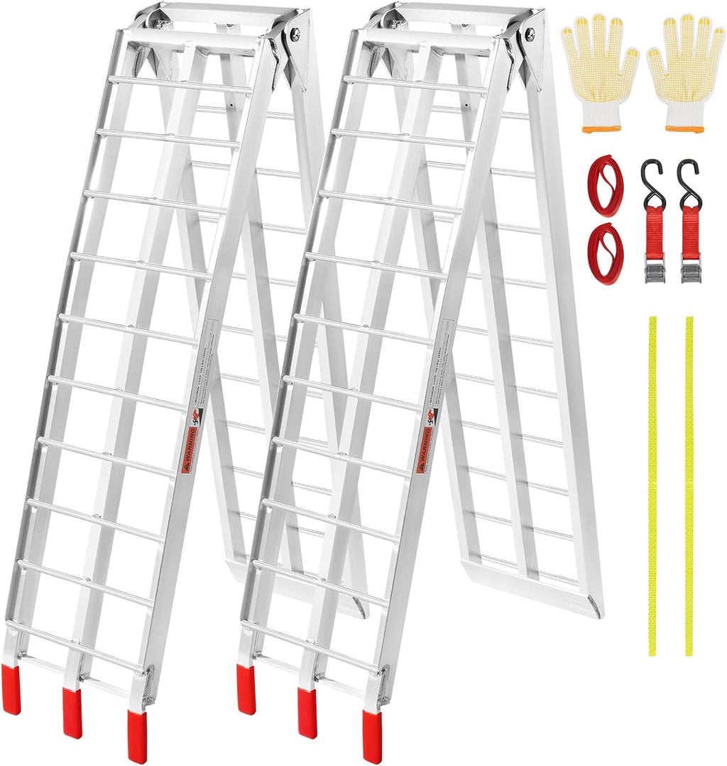 VEVOR 7.5ft Aluminum Ramps, 1500 lbs Folding Loading Ramps (2 pcs Set) for Pickup Trucks Bed, Trailers Ramp with Load Straps for Dirt Bike, UTV, ATV, Trucks, Lawn Mowers, Cargo Trailer, 89" L x 12" W