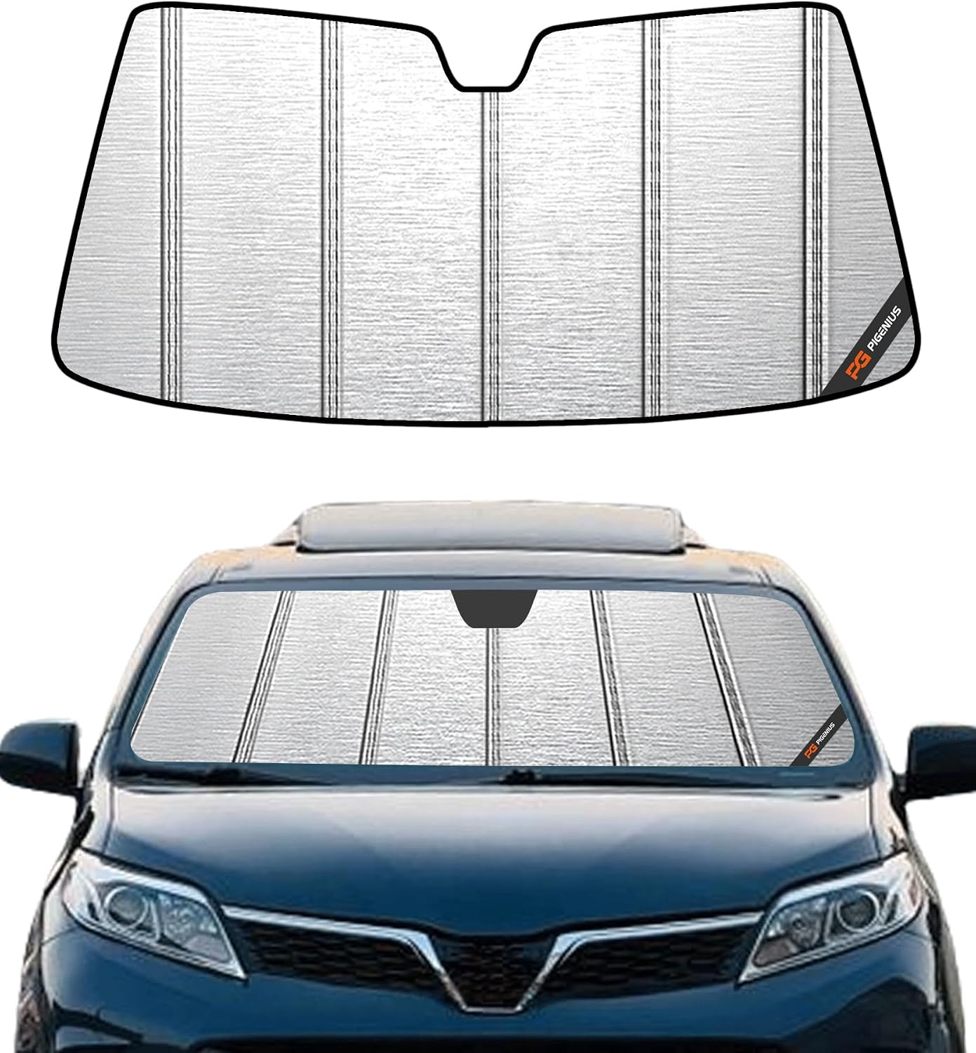 Pigenius Windshield Sunshade for Toyota Sienna 2021-2026 NO HUD, Metallic Silver Finish