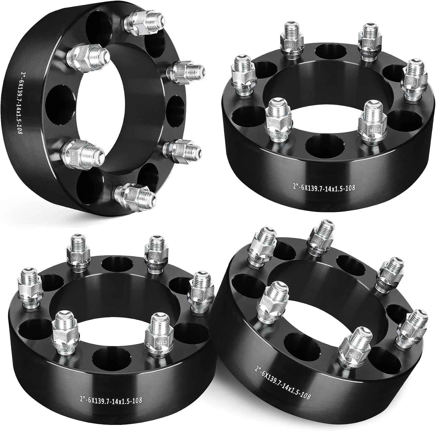 EVIL ENERGY 6x5.5 Wheel Spacers 2 inch Compatible with Chevy 1999-2022 Silverado 1500, 6x139.7 mm 6 Lugs 108 mm Hub Bore M14x1.5 Studs Black, Not Hubcentric