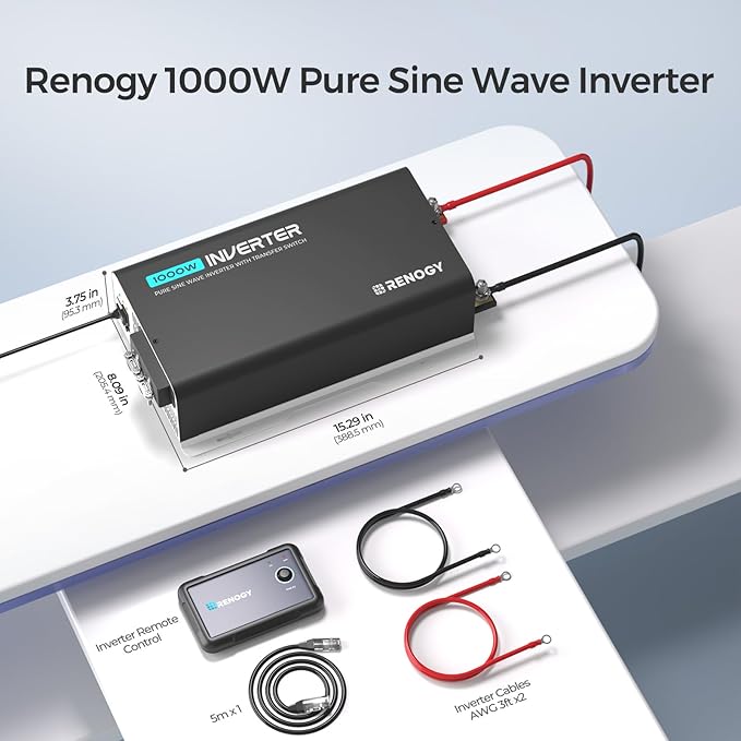 Renogy Inverter PUH 1000W, 12V to 110V Pure Sine Wave Power Inverter, Built-in - Image 8