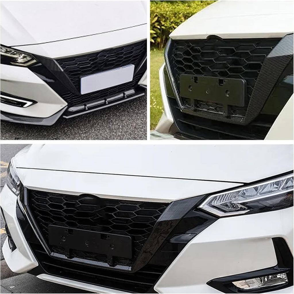 3 PCS Front Grill Frame Cover Trim Compatible with Nissan Sentra S SV SR and Premium Sedan 2020 2021 2022 2023 Front Grille Trim Carbon fiber Accessories (Carbon fiber style)