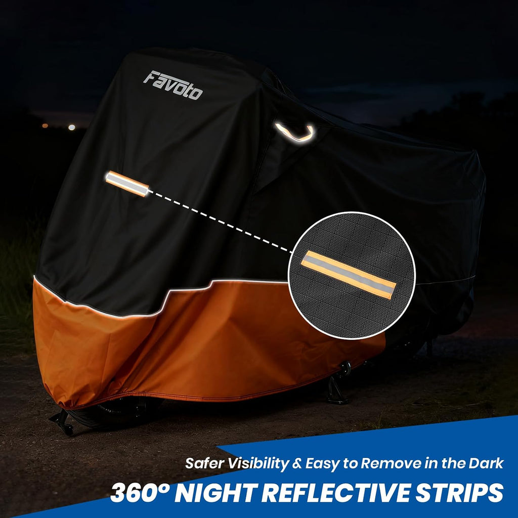Favoto Motorcycle Cover for Harley Davidson Heavy Duty 420D Oxford | Touring Motorcycle Cover Waterproof Outdoor for Street Glide, Road Glide, Road King, Ultra Limited, CVO Fits up to 110"