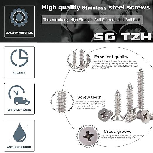 #14 x 5/8" Wood Screw 100Pcs 18-8 Stainless Steel Screws Flat Head Phillips - Image 4