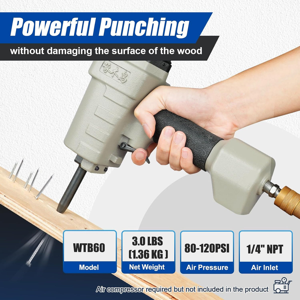 woodpecker wtb60 heavy duty pneumatic nail remover gun, close-up detail