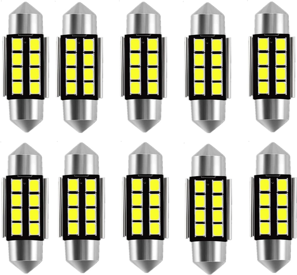 WLJH 6418 LED Bulb Light 36mm 1.42” Festoon DE3423 DE3425 6411 Canbus Error Free LED Interior Light Bulbs Super Bright 8SMD Chips for Map Dome Trunk Area License Plate Lights Ice Blue 10Pack