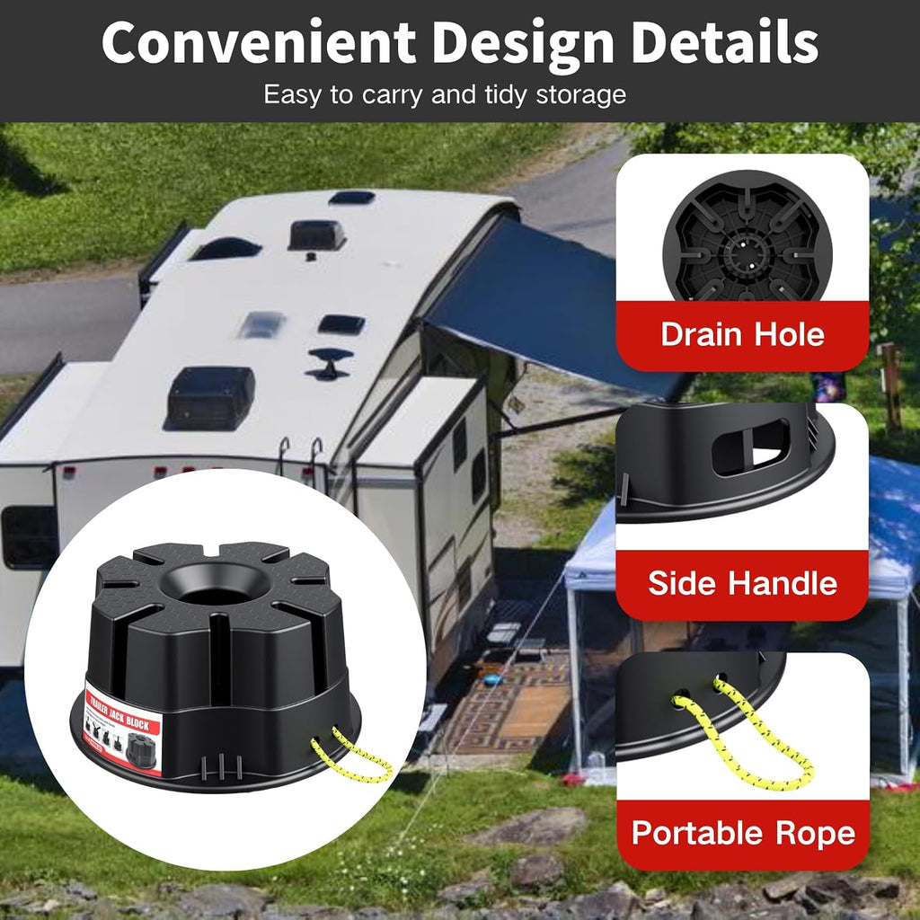 6''Height Trailer Jack Block, Heavy Duty RV Leveling Blocks 40000 lbs Camper Leveling Blocks, Stackable RV Stabilizer Blocks Universal Fit for Travel Trailer 5th Wheel Tongue Jacks Post Foot, 1 Pack