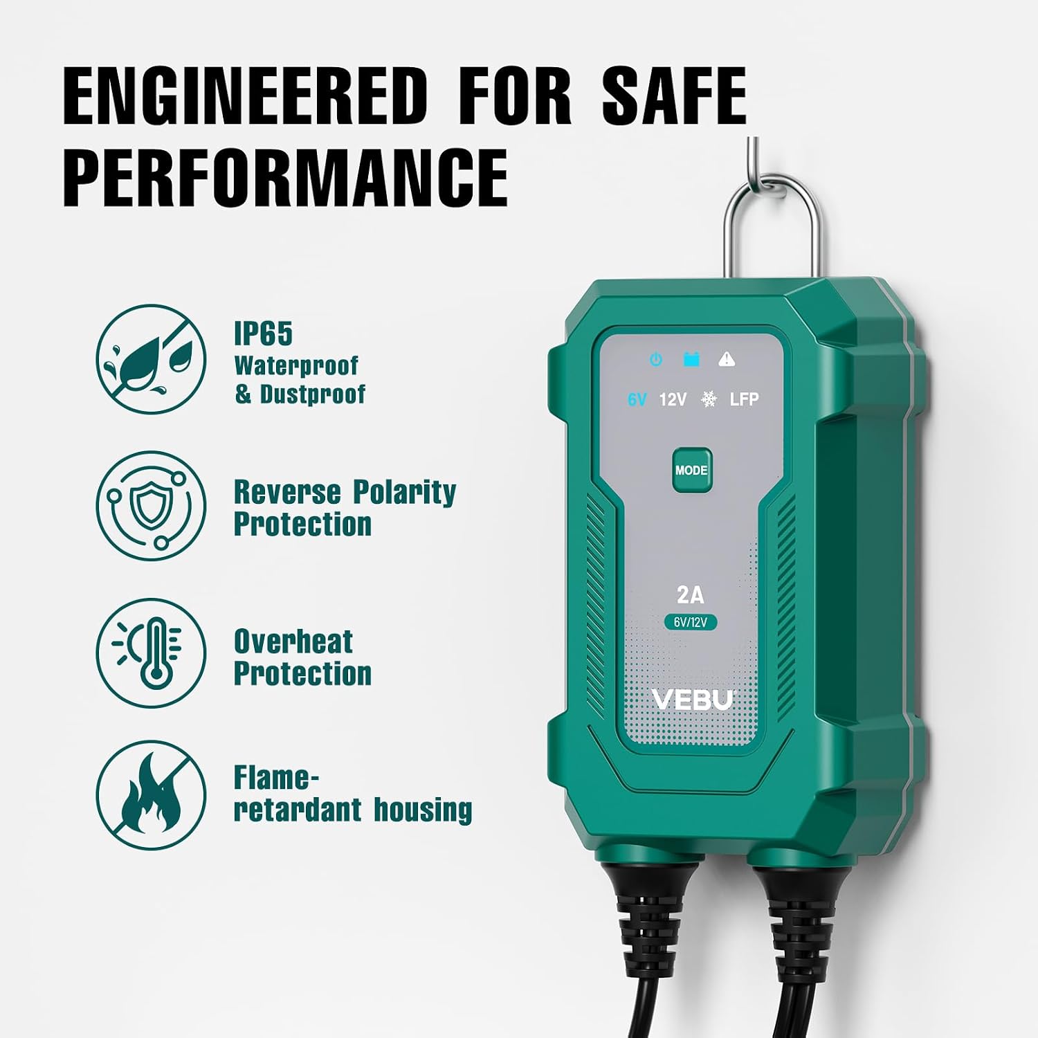 Smart 2A 6V/12V Battery Charger Maintainer - Auto Desulfator & Winter Mode for Deeply Discharged Lead-Acid & LiFePO4 Batteries - Perfect for Motorcycle, Car, Boat, RV, ATV