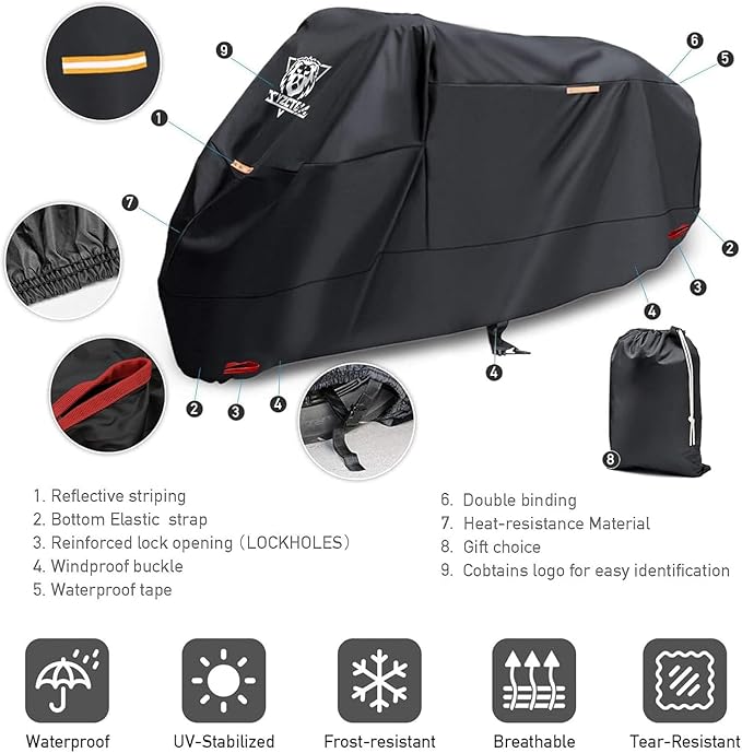XYZCTEM Motorcycle Cover -Waterproof Outdoor Storage Bag, Made of Heavy Duty - Image 2