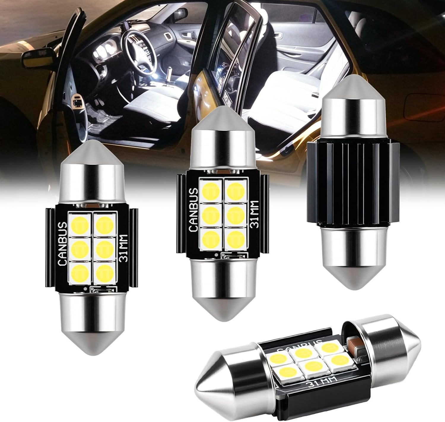 iBrightstar 9-30V Extremely Bright DE3175 DE3021 Festoon LED Bulbs Error Free 1.25" 31mm for Interior Map Dome Lights and License Plate Courtesy Lights, Xenon White