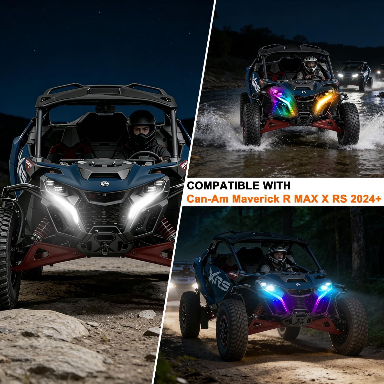 Tavaray RGBW LED Fang Lights for Can-Am Maverick R 2024-2026 MAX X RS, Pure White DRL & RGB Color Chasing Front Signature Lights, APP & Remote Control, Music Sync Turn Signal Kit