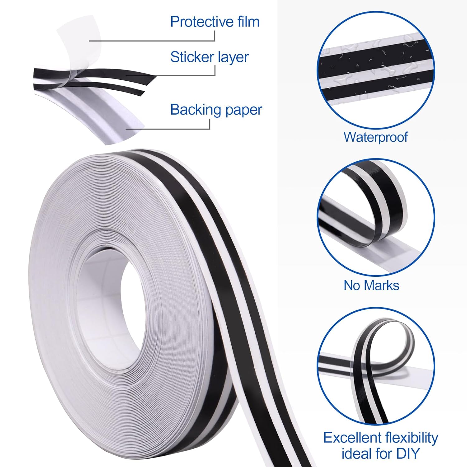 Spurtar Car Pinstripe Tape, 2 Rolls x 32Ft Pinstriping Automotive Tape Racing Stripes, Black Vinyl Pinstripe Decals for Car, Motorcycle and Boat DIY Stickers,1/5” Stripe+ 1/10" Gap+ 1/10” Stripe
