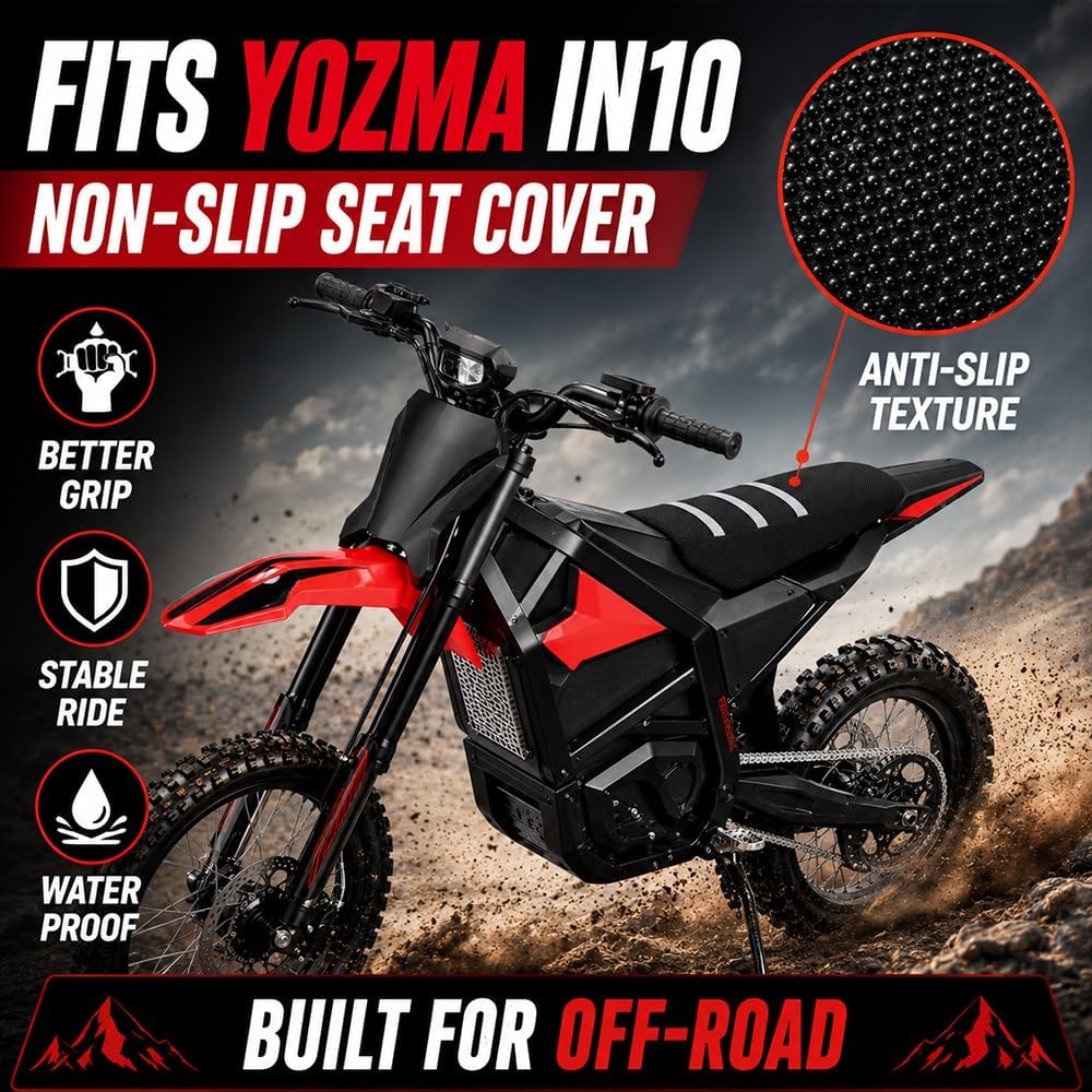 Staple-Free Seat Cover for Yozma IN10 / IN10 Pro, Striped Non-Slip Waterproof Motorcycle Cushion Cover, Elastic Anti-Slip Saddle Protector Replacement for Electric Dirt Bike Ebike (White)