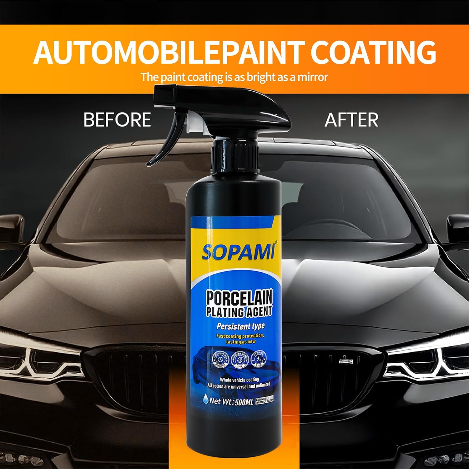 SOPAMI Car Coating Spray Ceramic Spray Coating 17.6 oz with Towel (2 Pack) | Waterless Wash and Glass Oil Film Cleaning,Long-lasting Hydrophobic, High Gloss Shine, for Window Glass,Wheels,Trim