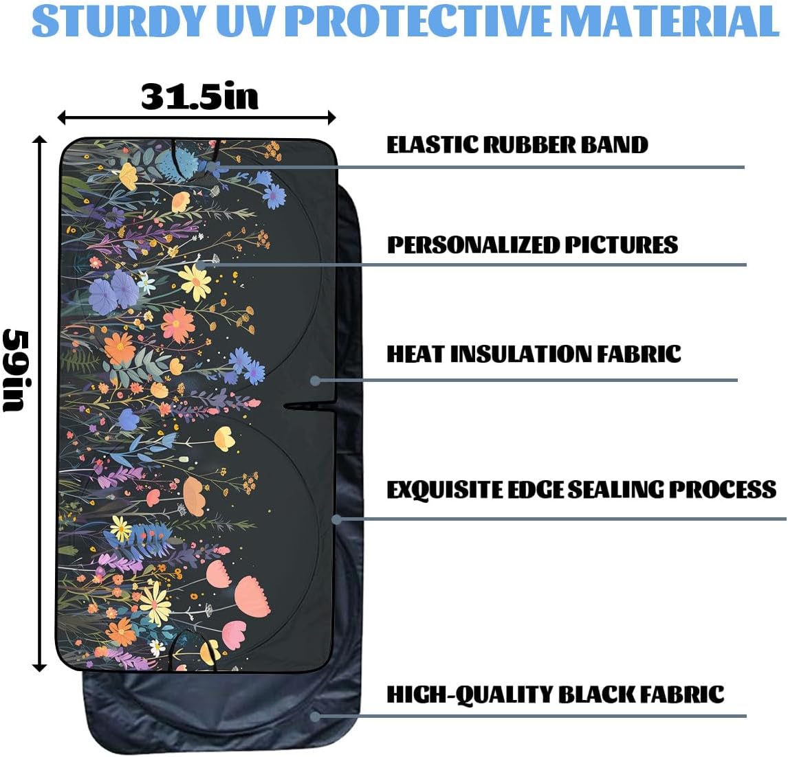 Wild Flower Car Windshield Sunshades Colorful Floral Boho Retro Heatshield Front Window Car Sun Shade Windshield Blocks UV Rays Sun Visor Protector for Car Sedan Truck SUV Accessories 59"L x 31.5"W