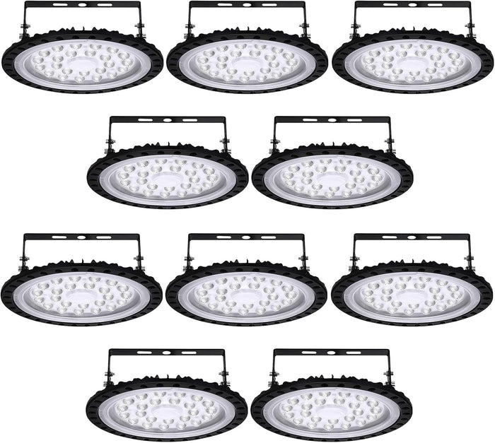 papsbox 10 Pack 100W UFO high Bay Lights,10000LM 6500K Super Bright Daylight White highbay led Light Fixture,110V Area lamp IP65 for Shop Garage Warehouse Workshop Gym Factory Commercial Lighting
