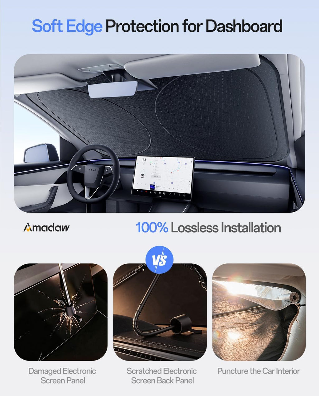 SUV Windshield Sun Shade for Explorer,Pilot,X5,Expedition,Telluride,Atlas,Mach-E & More | Multi-Layer UV Block & Heat Insulation | Keeps Car Cool & Protects Interior, M(64" L x 32" W)
