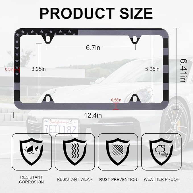 LivTee American Flag License Plate Frames, 4 Holes Stainless Steel License - Image 3
