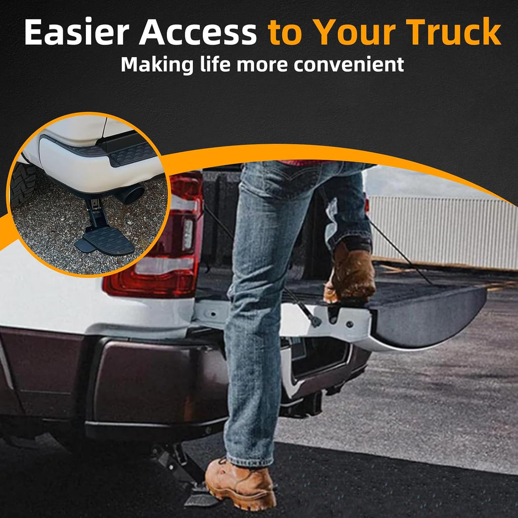 MITZONE Bed Step Compatible with 2009-2019 Dodge Ram 1500 2010-2018 RAM 2500 3500 Excludes Dual Exhaust and Ecodiesel Models, Folding Truck Step Retractable Bumper Tailgate Step