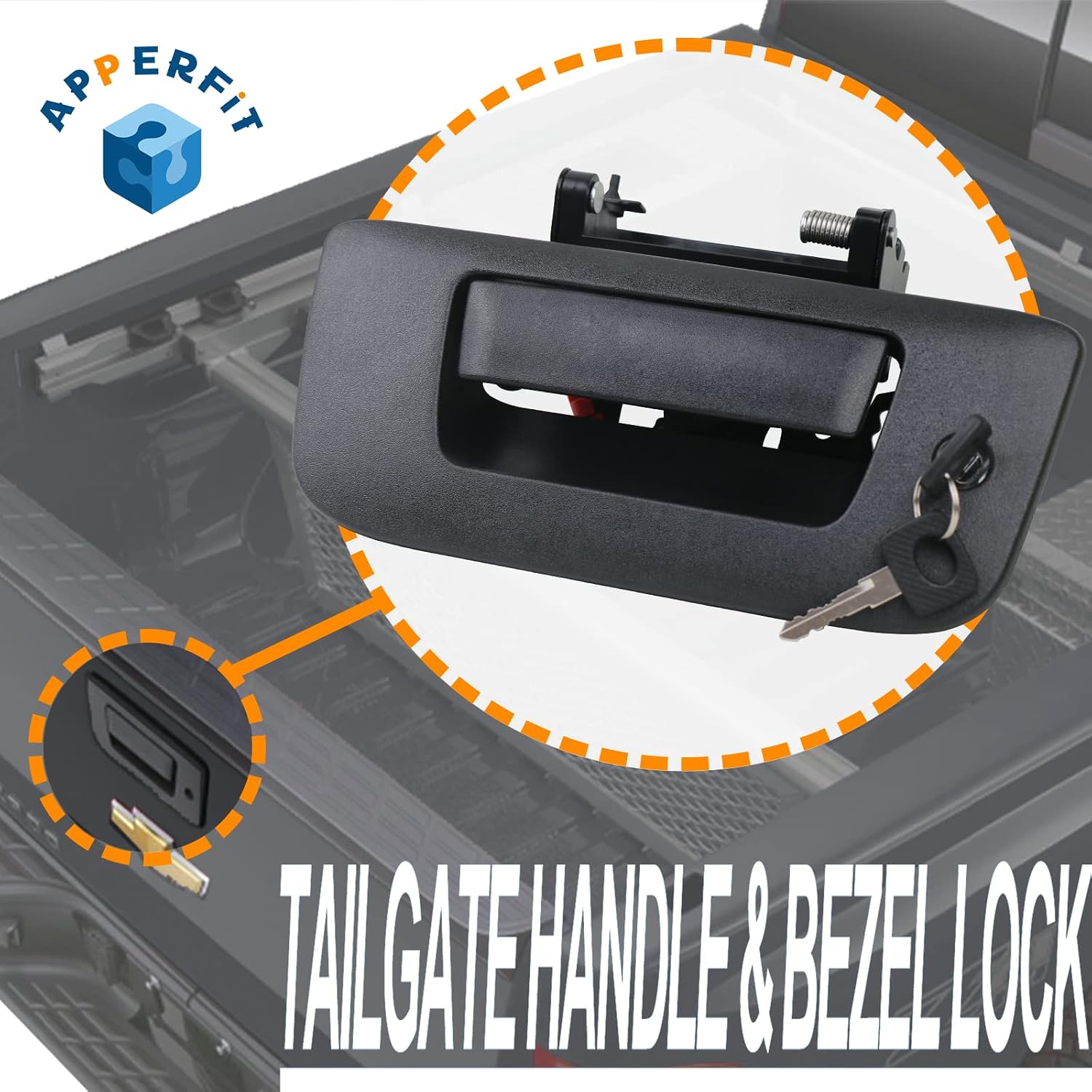 APPERFiT Locking Tailgate Handle Latch w/Bezel & Lock Cylinder 22755305 Compatible with 2007-2014 Chevrolet Chevy Silverado GMC Sierra 1500 2500 3500 Truck Bed Tail Gate Door Panel