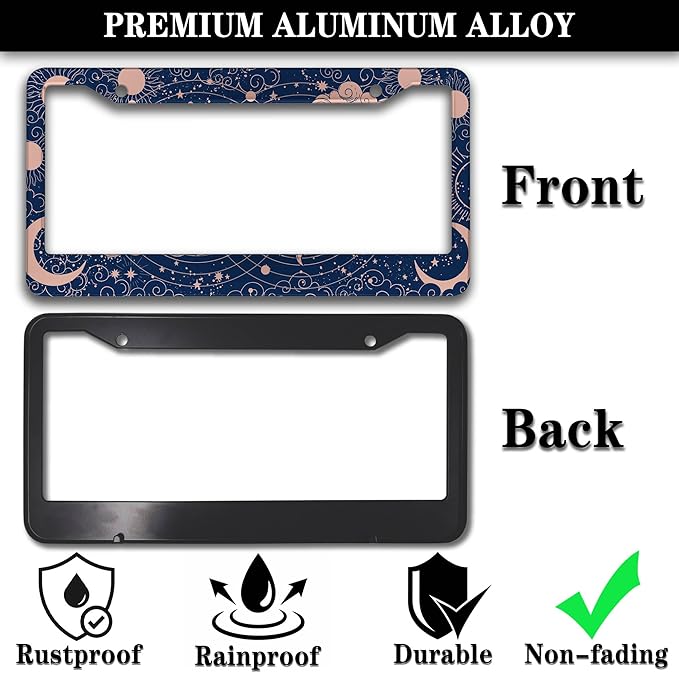 License Plate Frames for Women Blue License Plate Holder for Men Moon Sun - Image 3