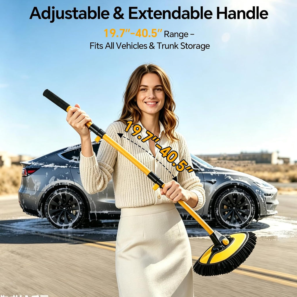 7-in-1 Car Wash Kit with 20L Collapsible Bucket & Brush – Car Wash Mop with Long Handle, 15° Curved Aluminum Pole for SUV Roof, Car Washing Brushes & Cleaning Supplies, RVs-Yellow.