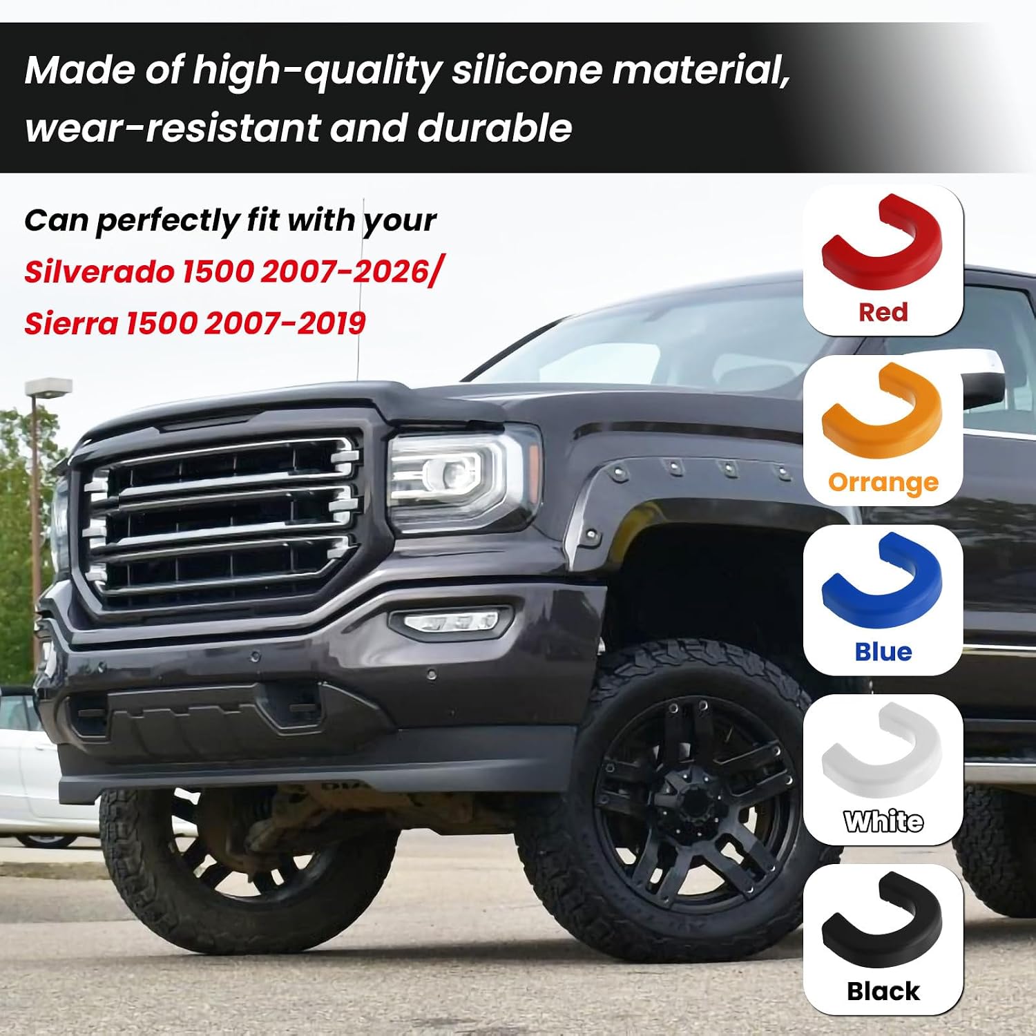 Extended Tow Hook Covers for Silverado 1500 2007-2026/GMC Sierra 1500 2007-2019, Tow Hooks Covers Compatible with Chevrolet Silverado 1500 Accessories Black (Not fit Verticle Tow Hooks)