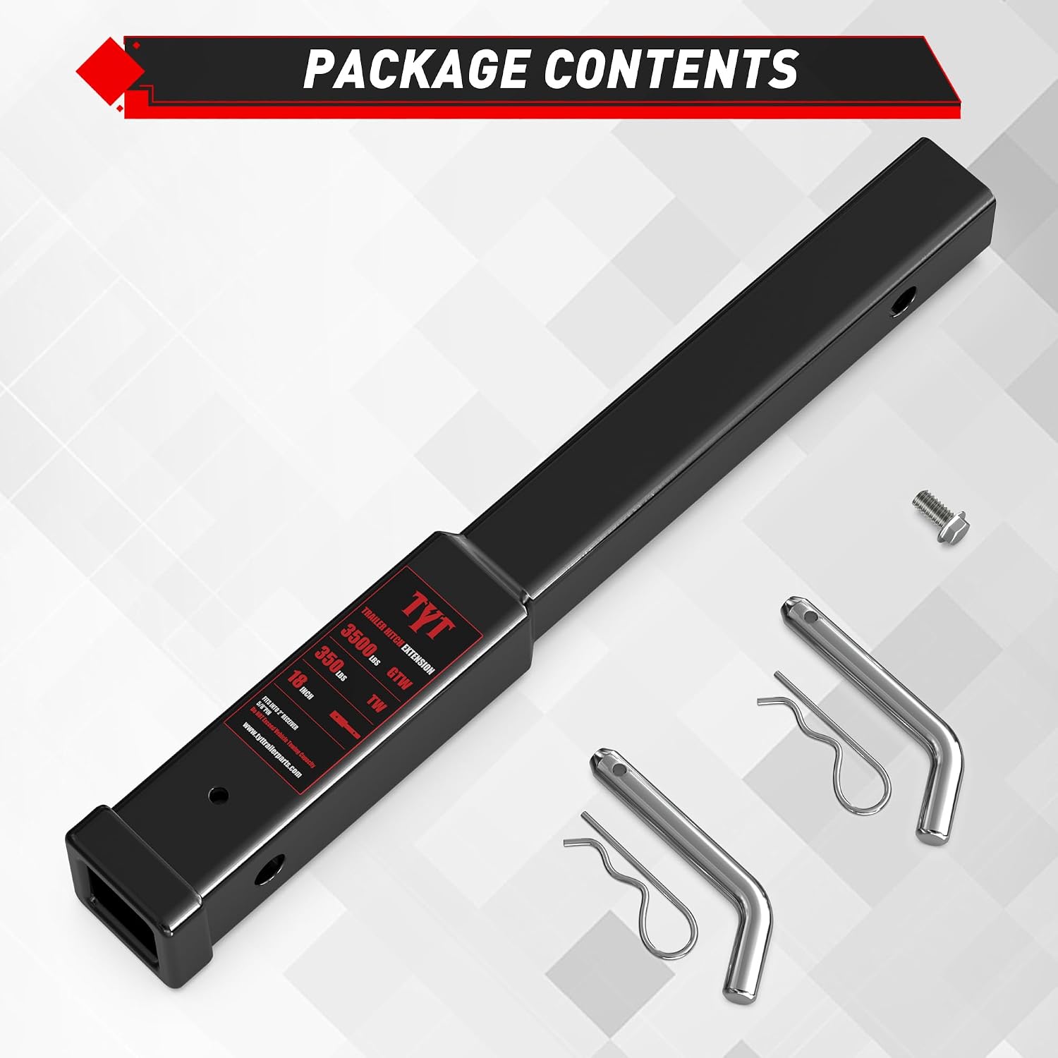 TYT Trailer Hitch Extension 18" inch, Trailer Extender for 2-inch Receiver with 5/8" Advanced Hitch Pin, 3500 lbs GTW / 350 lbs TW