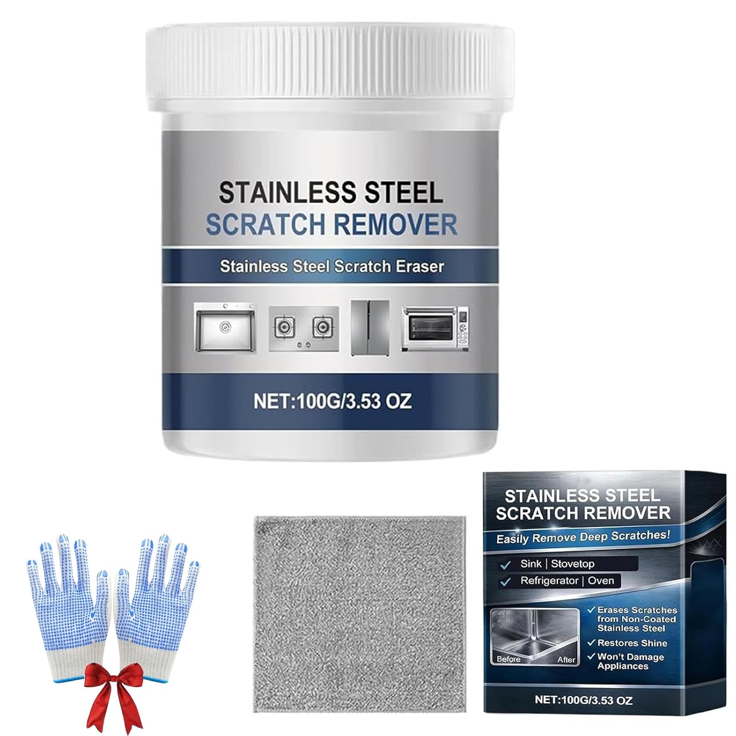 Stainless Steel Scratch Remover Kit, 100g All-Purpose Polishing Repair Restorer Rust Remover, Multi-Purpose Scratch Removers Paste for Kitchen Fridge Stove Appliances Restoration Maintenance (1 PCS)