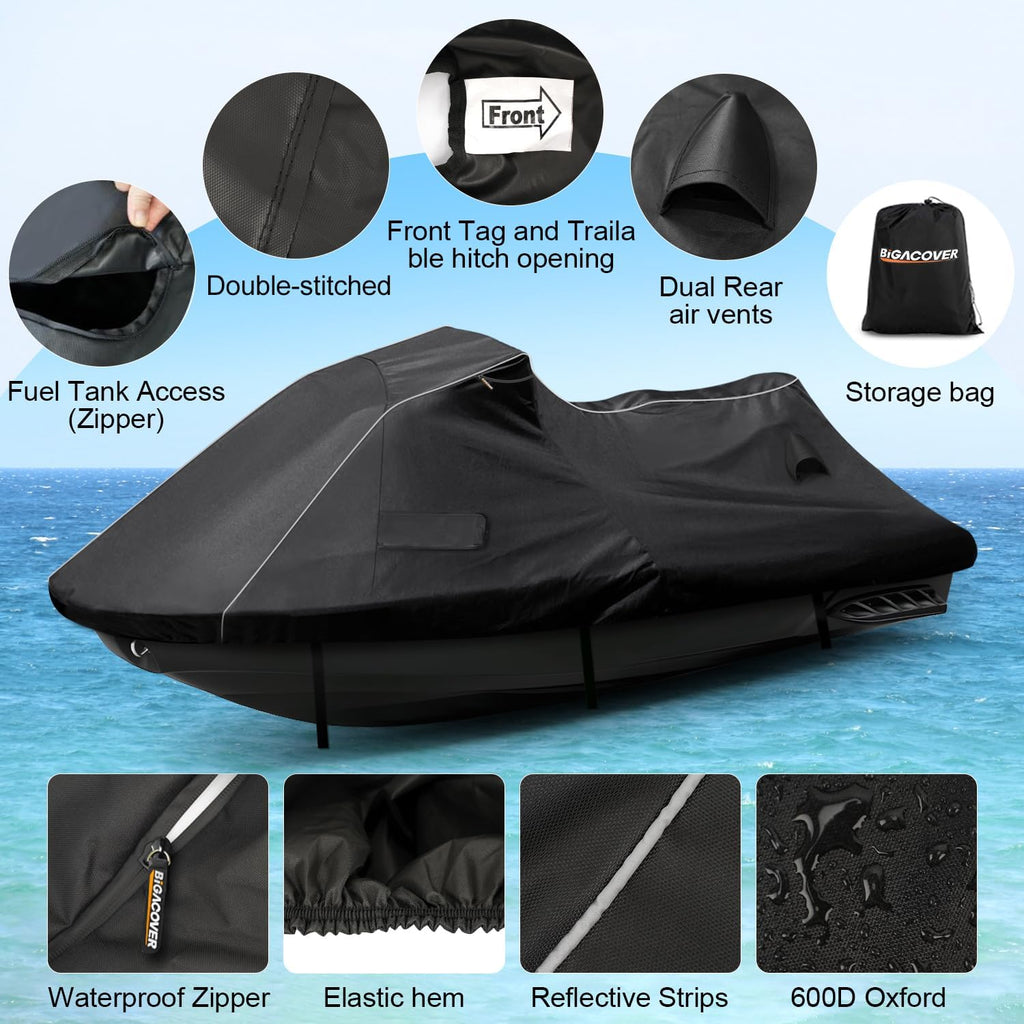 Waterproof Jet Ski Cover for Sea-doo 2010-2025 GTX,RXT,RTX-X,GTX LTD, 600D Oxford UV-Proof Jetski Covers, Trailerable Jetski Cover with Air Vents, Reflective Strips