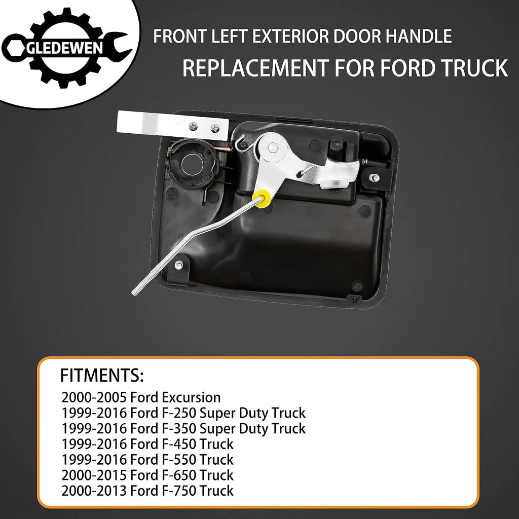Gledewen Exterior Door Handle, Front Driver Side, Compatible with 1999-2016 Ford F-250/F-350/F-450/F-550 Super Duty/Ford Excursion & More, Outside Left with Key Hole | Replace# 7C3Z-2522405-AA 79306