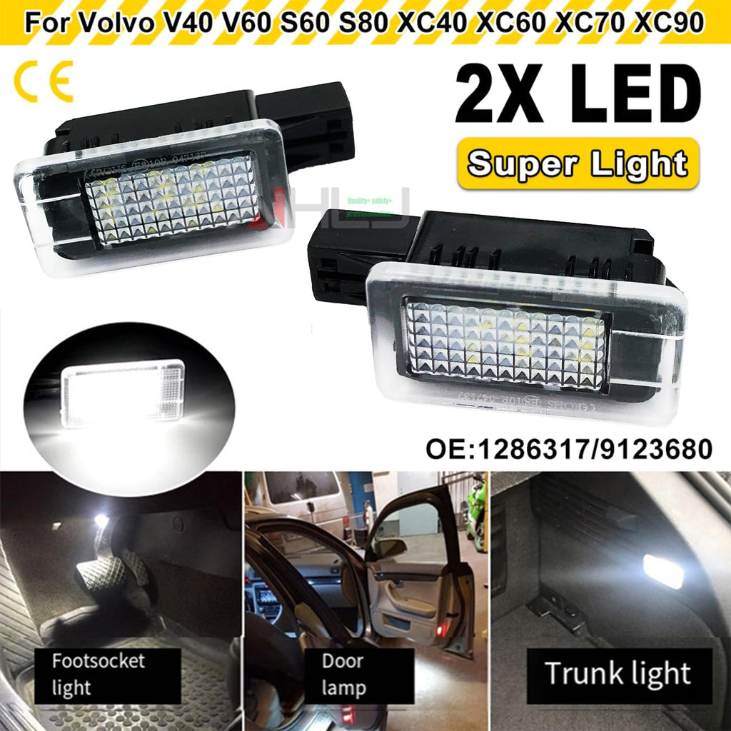 AJHLJ® 2Pcs LED Interior Lamp For Volvo V40 V60 S60 S80 XC40 XC60 XC70 XC90 White Door Courtesy Luggage Trunk Footwell Light Assembly