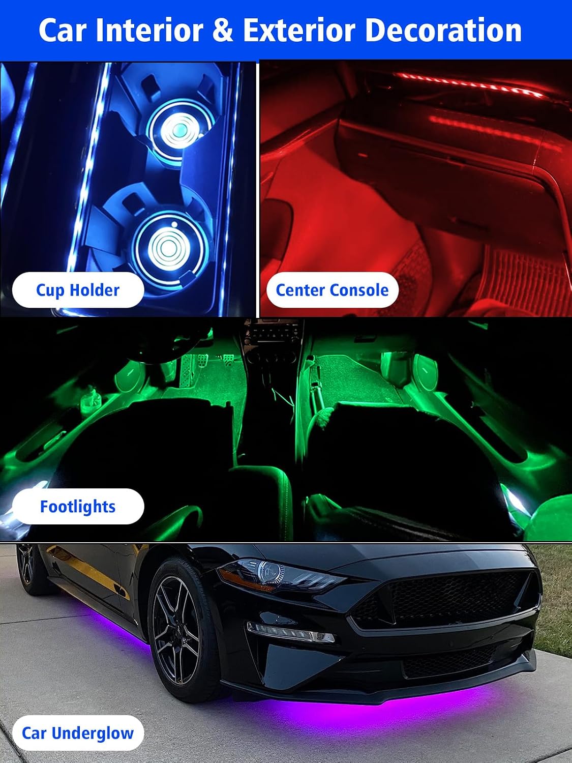 YM E-Bright Underglow LED Strip Light IP68 Waterproof 4 Pcs 12inch White | 18 SMD LED chips, DC12V low voltage, fit car, motorcycle, truck, golf cart, boat, ATV,interior & exterior decoration lighting