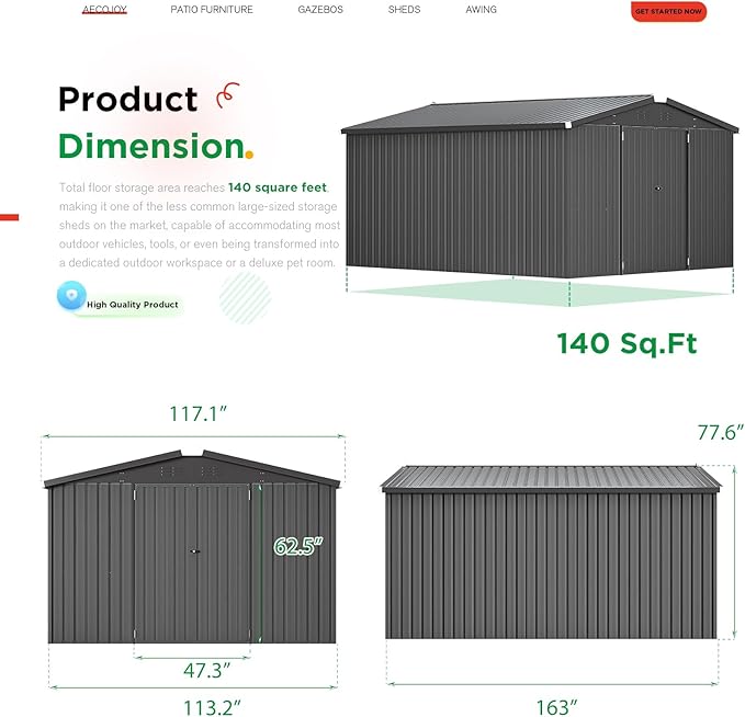 AECOJOY Shed 10' x 14' Storage Shed, Outdoor Storage Sheds & Outdoor Storage - Image 3