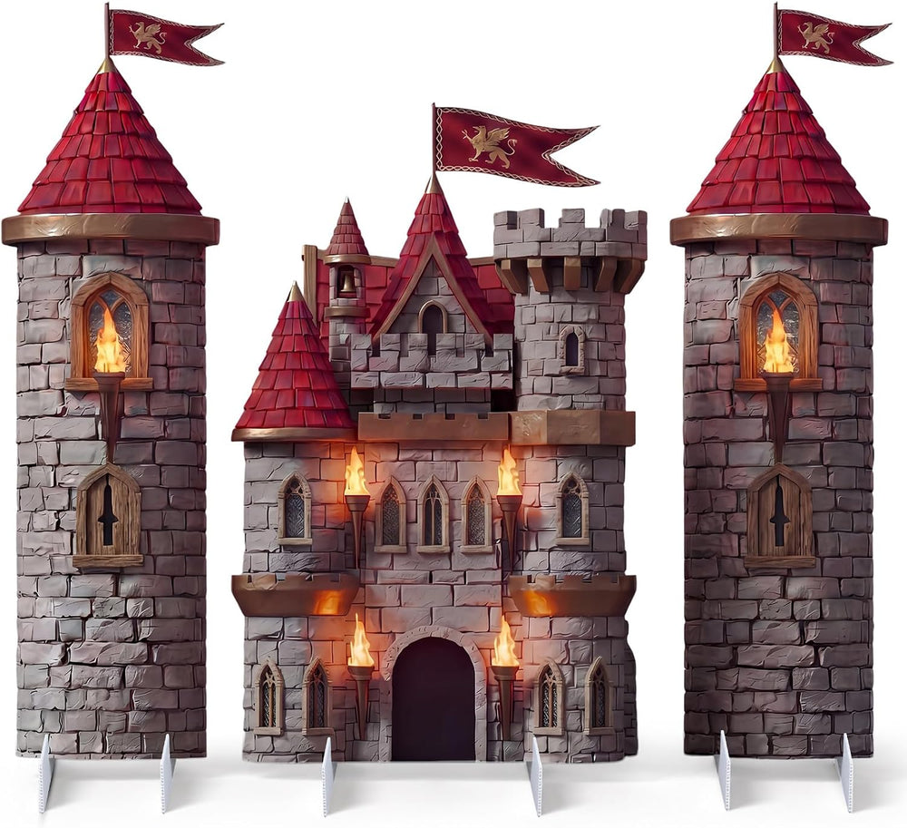 Novabright 3 Pcs Medieval Castle Backdrop Stand with Bases, Large Stone Knigh...