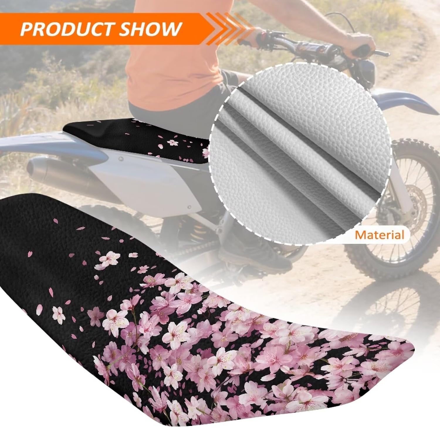 Dirt Bike Seat Cover PU Seat Cover Scratch-Resistant for E Dirt Pit Bike Ebike Motocross Motorcycle Enduro KX KLX 65 80 85 100 110 250 450, Pink Cherry Blossoms