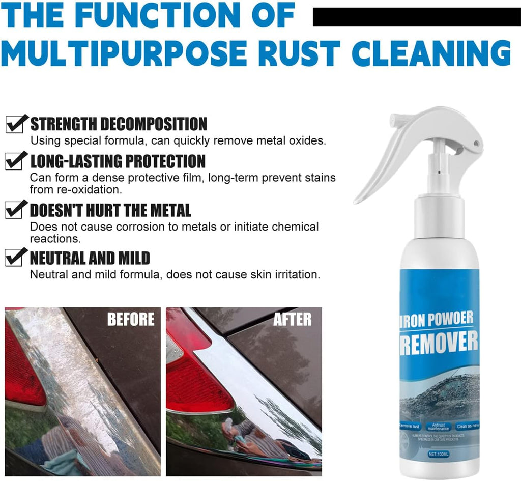 2026 New Multi-Functional Quick-Acting Rust Removal Spray, Iron Powder Remover Spray for Metal Car Steel (100ml *2)