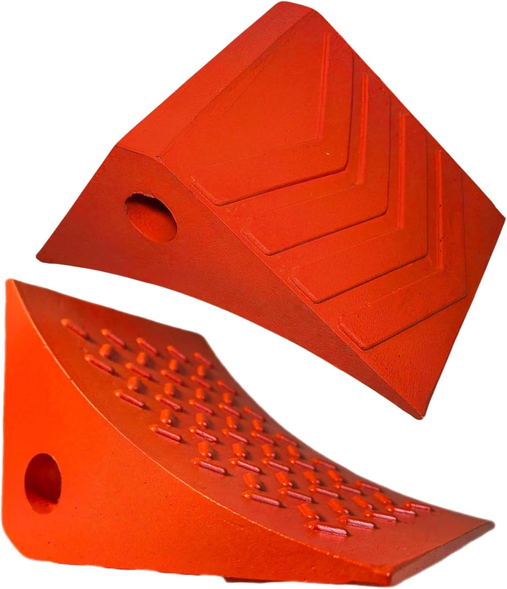 Orange PU Large Wheel Chocks with Reflective Strips,2-Piece M(10.8x7.75x7.5 Inch) Urethane Wheel Chock,All-Weather, Non-Slip & Portable Parking Security for Truck, RV, Trailer (2, M)