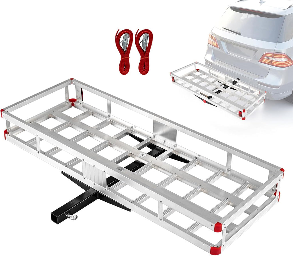 Goplus Hitch Cargo Carrier, Aluminum Hitch Mount Cargo Basket with 500LBS Capacity, Fits 2” Receiver, 60” x 22” x 7” Trailer Hitch Cargo Carrier for Vehicle Car SUV Truck