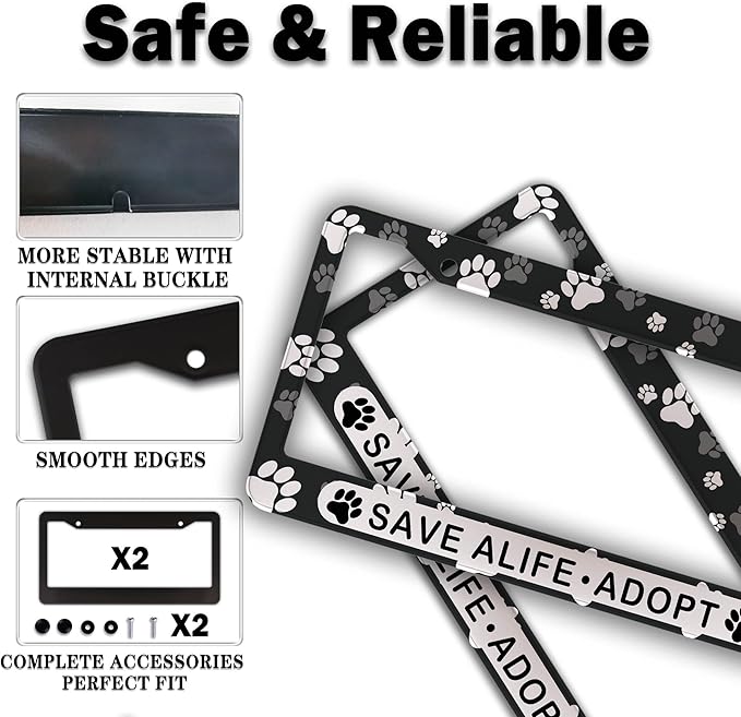 License Plate Holder Black and White License Plate Frames Save a Life Adopt - Image 4