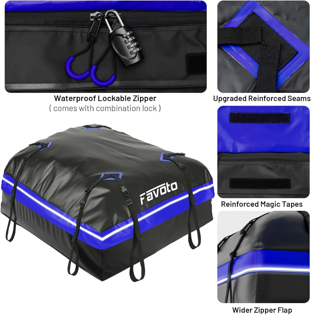 Favoto Roof Box 566L Foldable Roof Box Waterproof Roof Bag with Non-Slip Mat Door Hooks Reinforcement Straps for Cars SUVS with/without Pannier Rack Travel Luggage Transport Blue