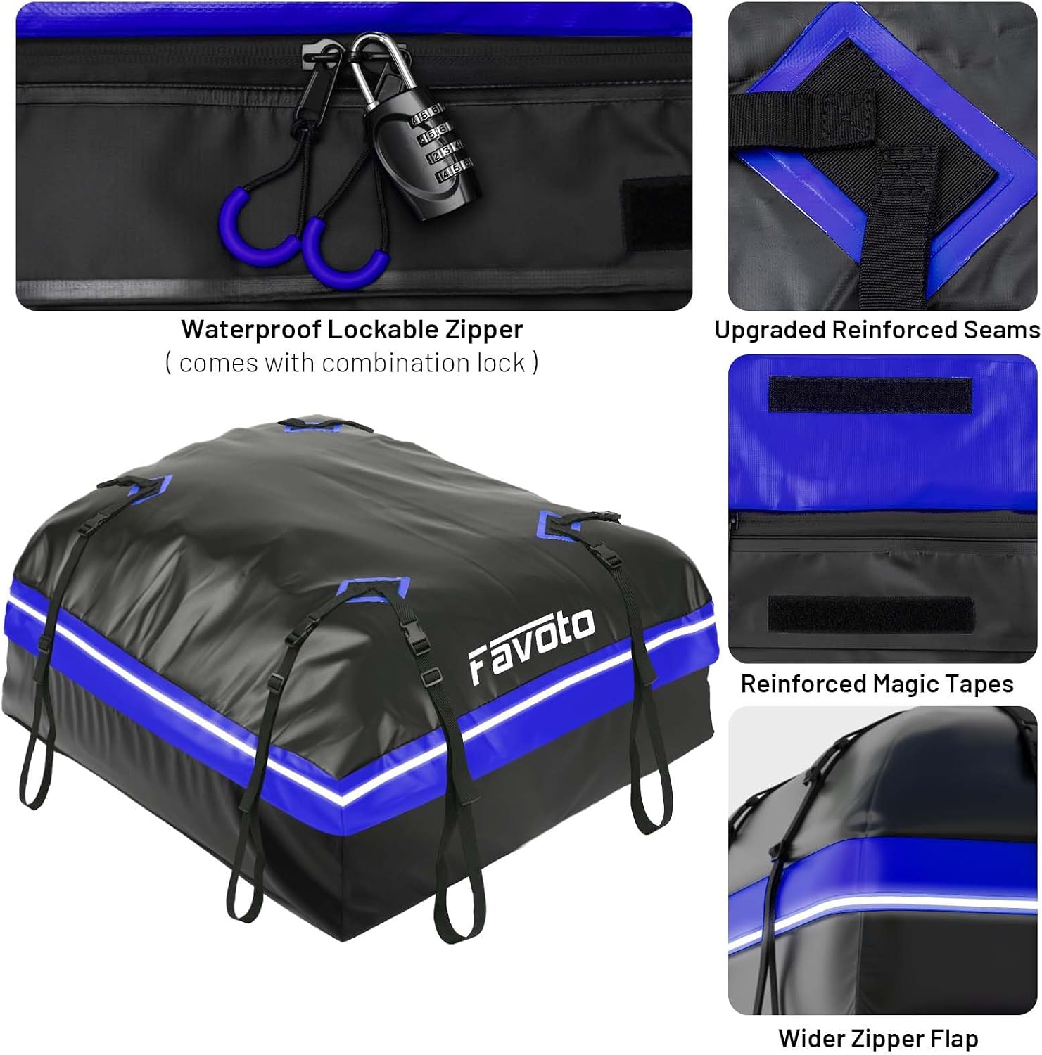 Favoto Roof Box 566L Foldable Roof Box Waterproof Roof Bag with Non-Slip Mat Door Hooks Reinforcement Straps for Cars SUVS with/without Pannier Rack Travel Luggage Transport Blue