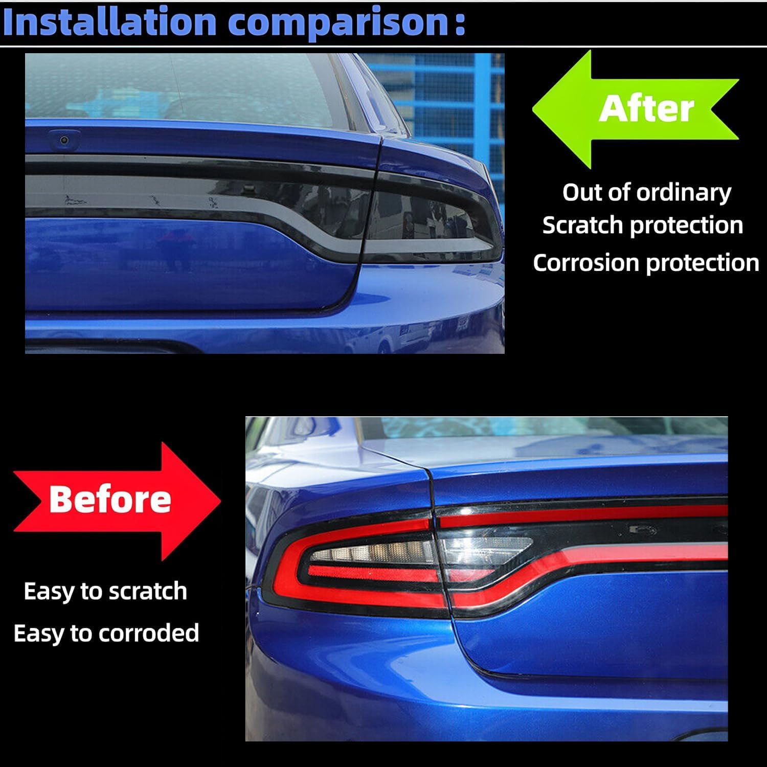 Tail Light Covers Guards Fit for Dodge Charger GT SRT SXT SE R/T Scat Pack 2015-2024, Smoked Black Rear Light Protective Cover Guards Trim Set Exterior Accessories