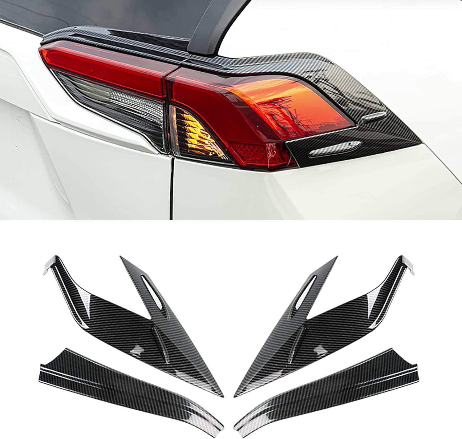 Car Accessories Fit for Toyota RAV4 2019 2020 2021 2022 2023 2024 2025 Tail Light Lamp Cover Frame Decor Trim (Carbon Fiber Style) ABS 4 PCS