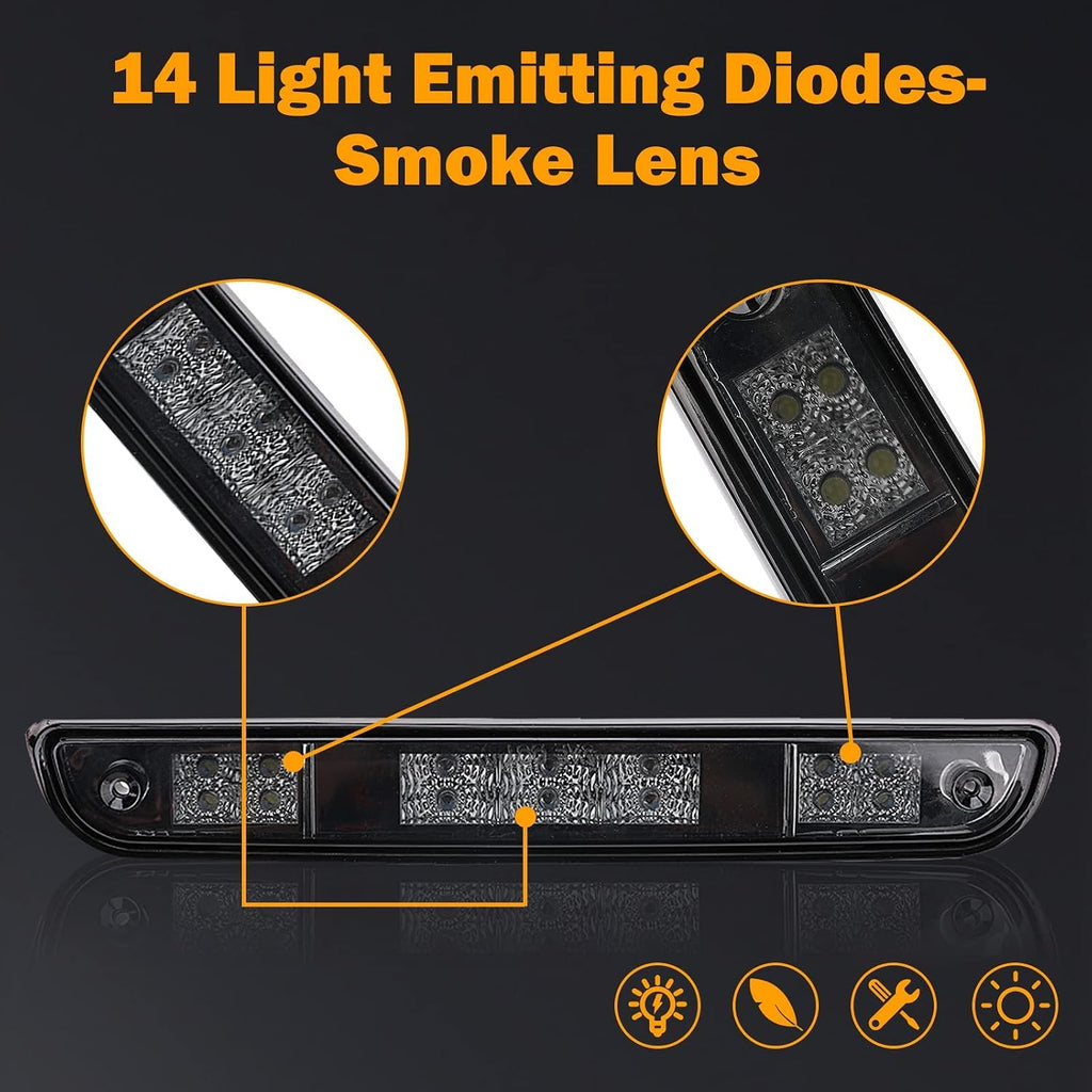 3rd Brake Light for 1992 1993 1994 1995 1996 1997 Ford F150 F250 F350 Third Brake Light LED Bronco Tail Light Cargo Light Cab Lamp Assembly-Smoke Lens