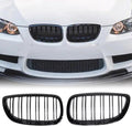 E92 E93 M3 Front Kidney Grille ABS Double Slats Gloss Black 2Pcs | Sporty Style Grille Upgrade, No-Drill Clip-On Install, Sensor & Airflow Compatible With BMW 3 Series E92 E93 M3 2006-2010