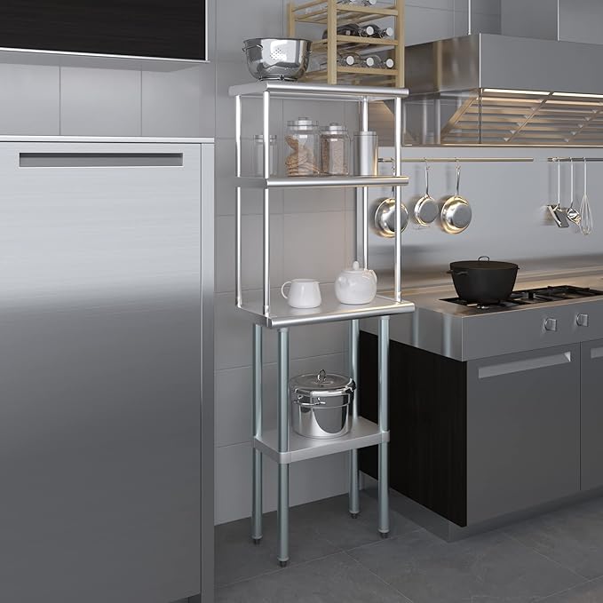 Amgood Stainless Steel Work Table Double Tier Overshelf | NSF - Image 6