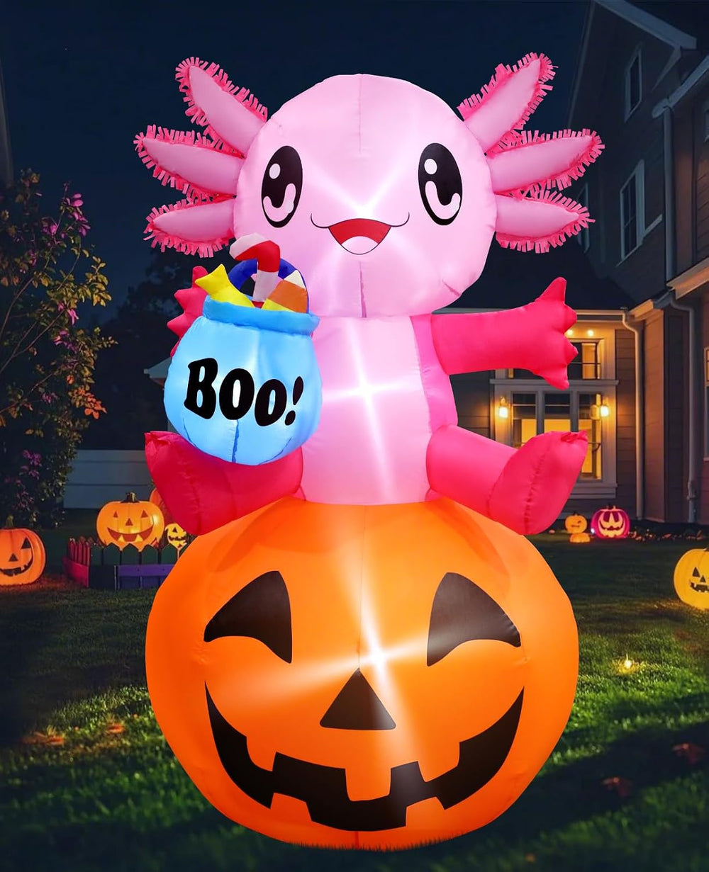 anroog Halloween Decorations Outdoor 5.2FT Axolotl Inflatables Pumpkin Blow U...
